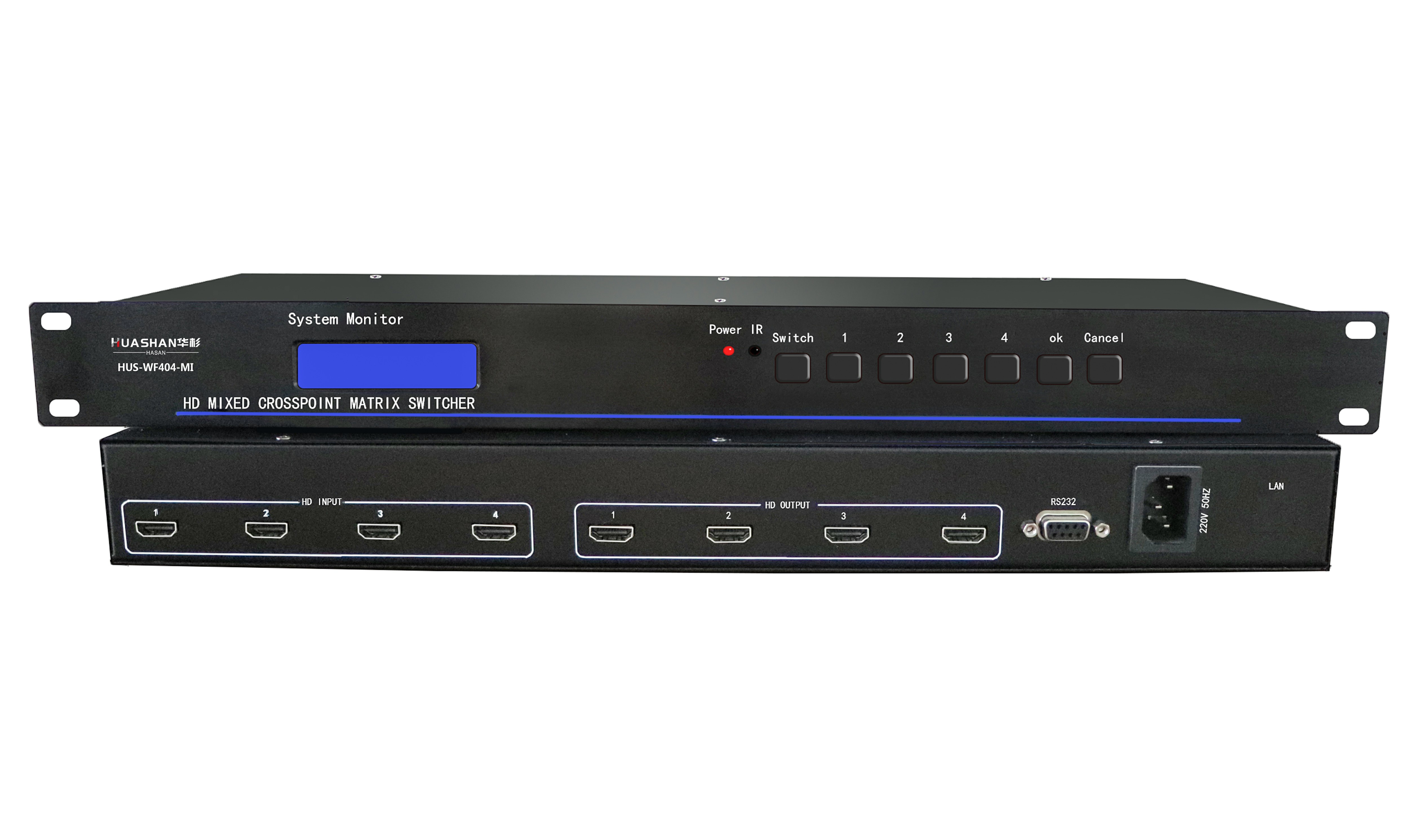 HUS-WF404-MI 无缝4进4出HDMI矩阵 (一体机，支持4K30输入输出)