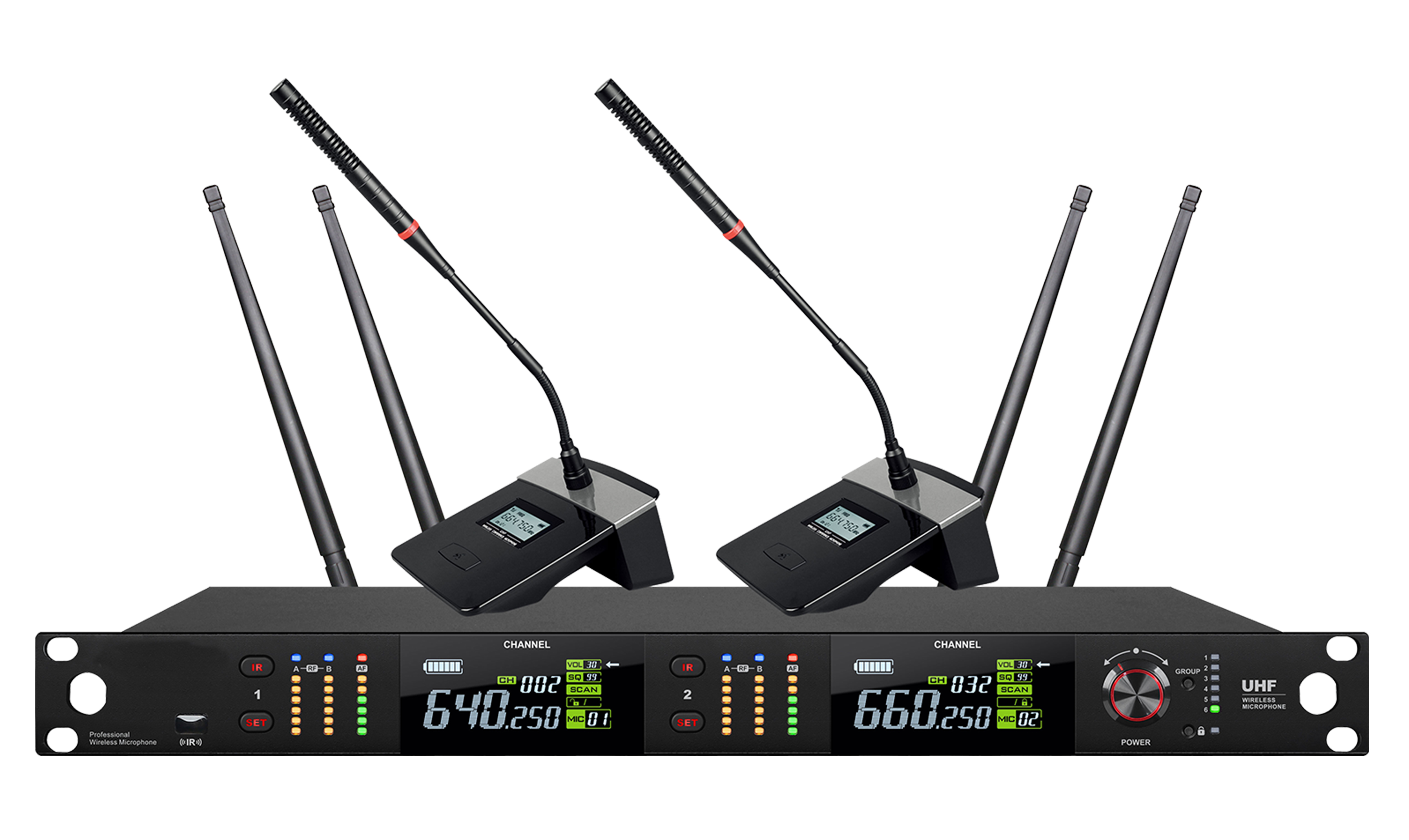 HUS-MD575L 真分集一拖二无线长杆话筒 