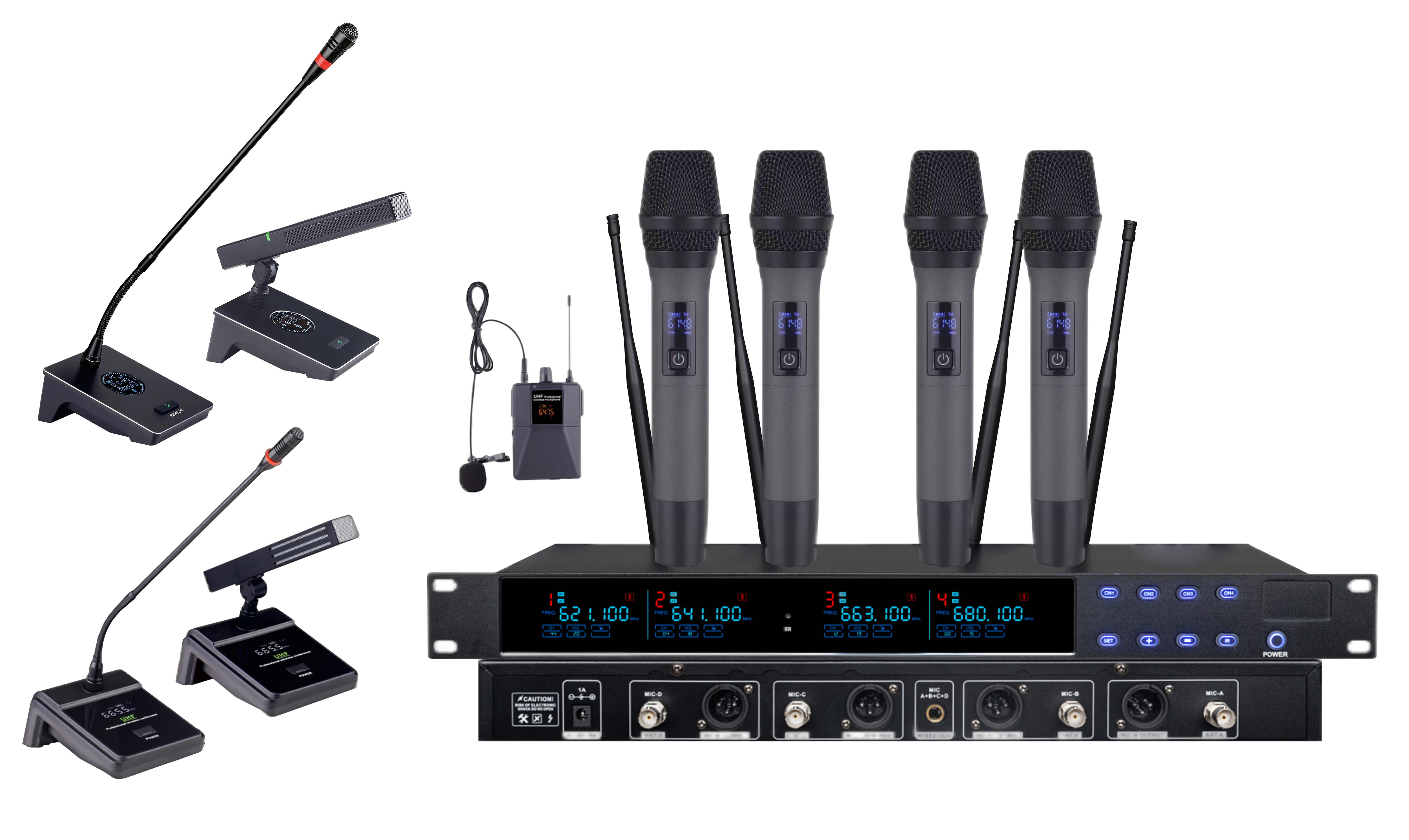 HUS-TR540H 无线一拖四无线话筒（手持/头戴/领夹可混搭）（长短杆可混搭）