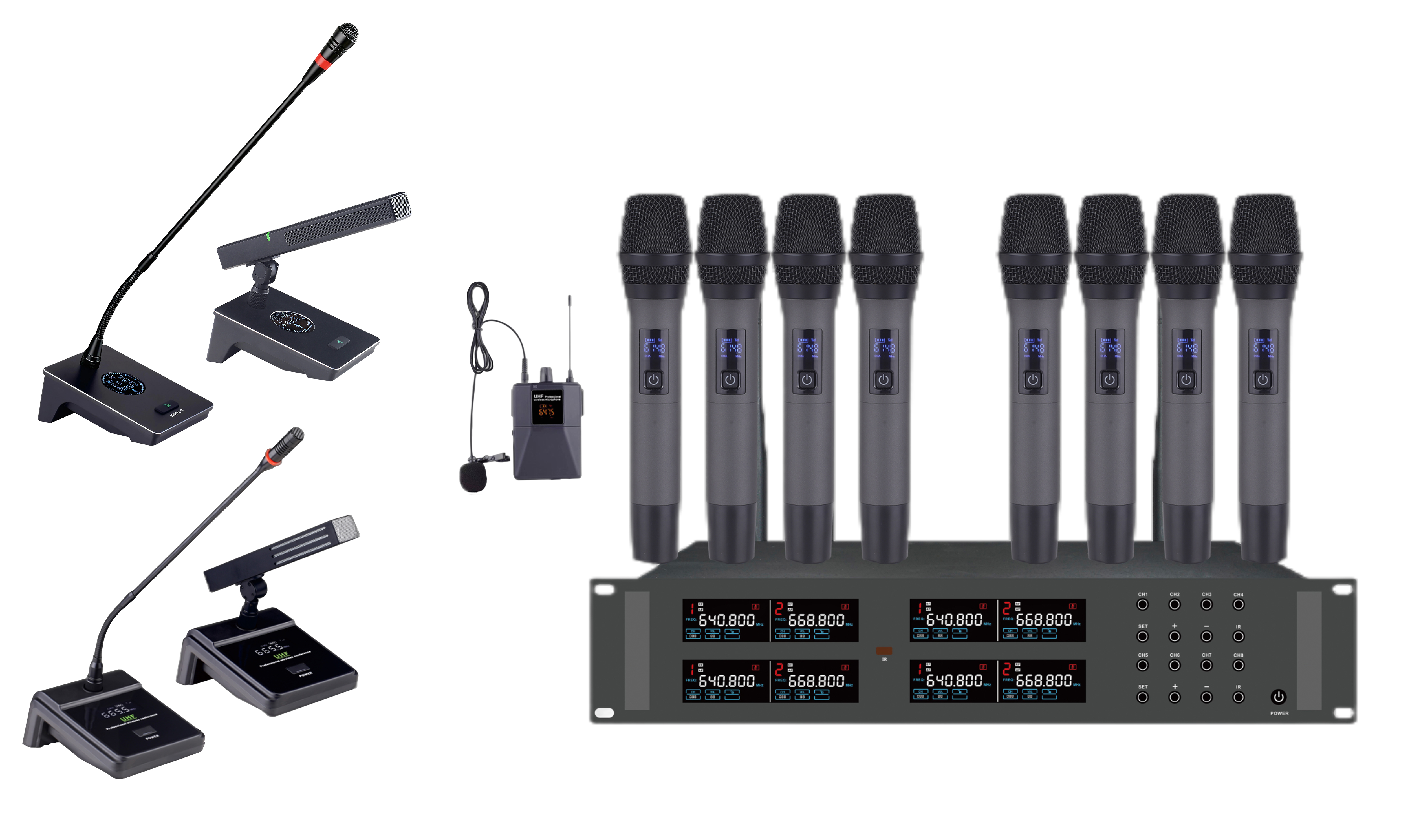 HUS-TR580H 无线一拖八无线话筒（手持、头戴、领夹可混搭）（长短杆可混搭）