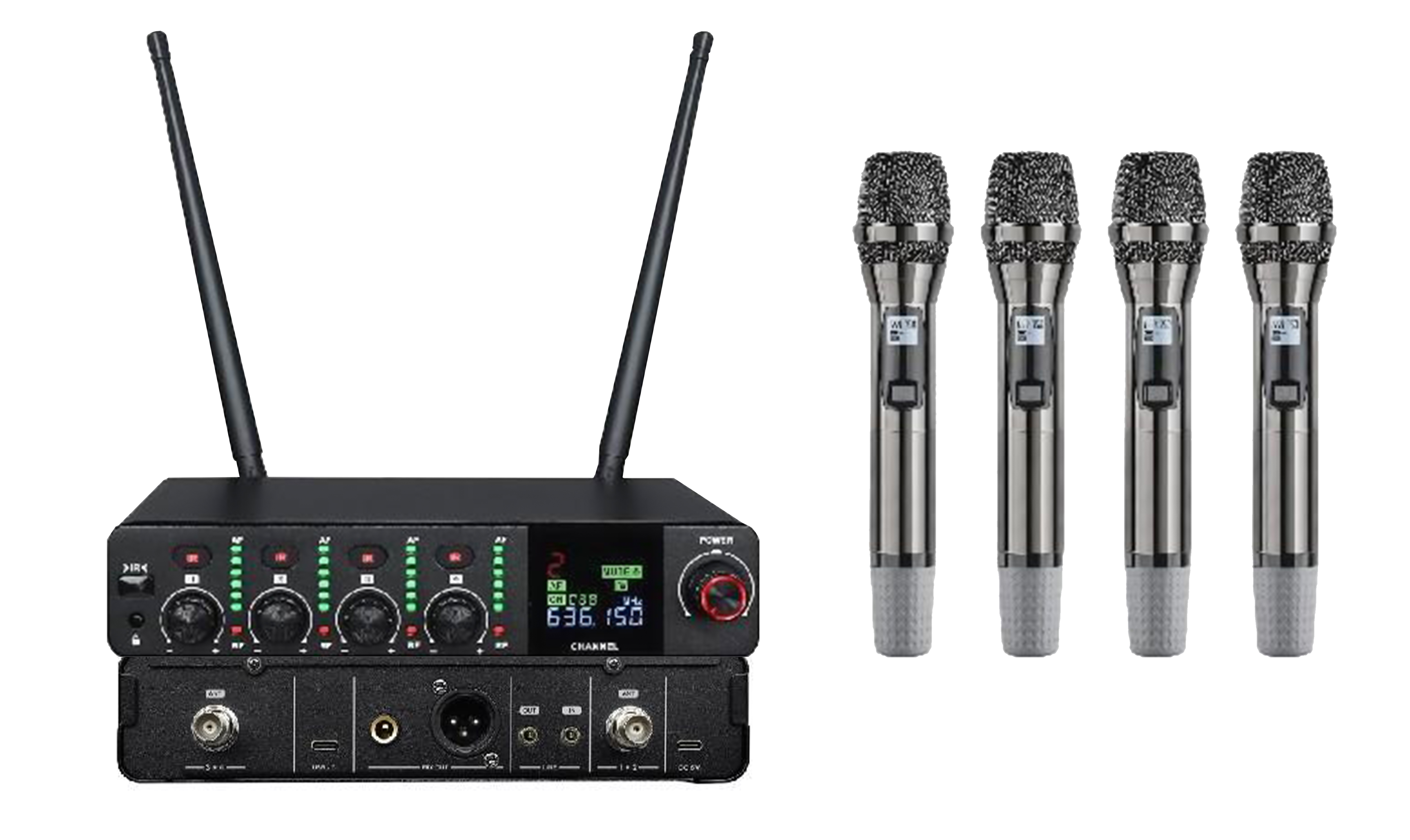 HUS-MX411 无线一拖四带直播功能话筒 （手持/领夹可混搭）