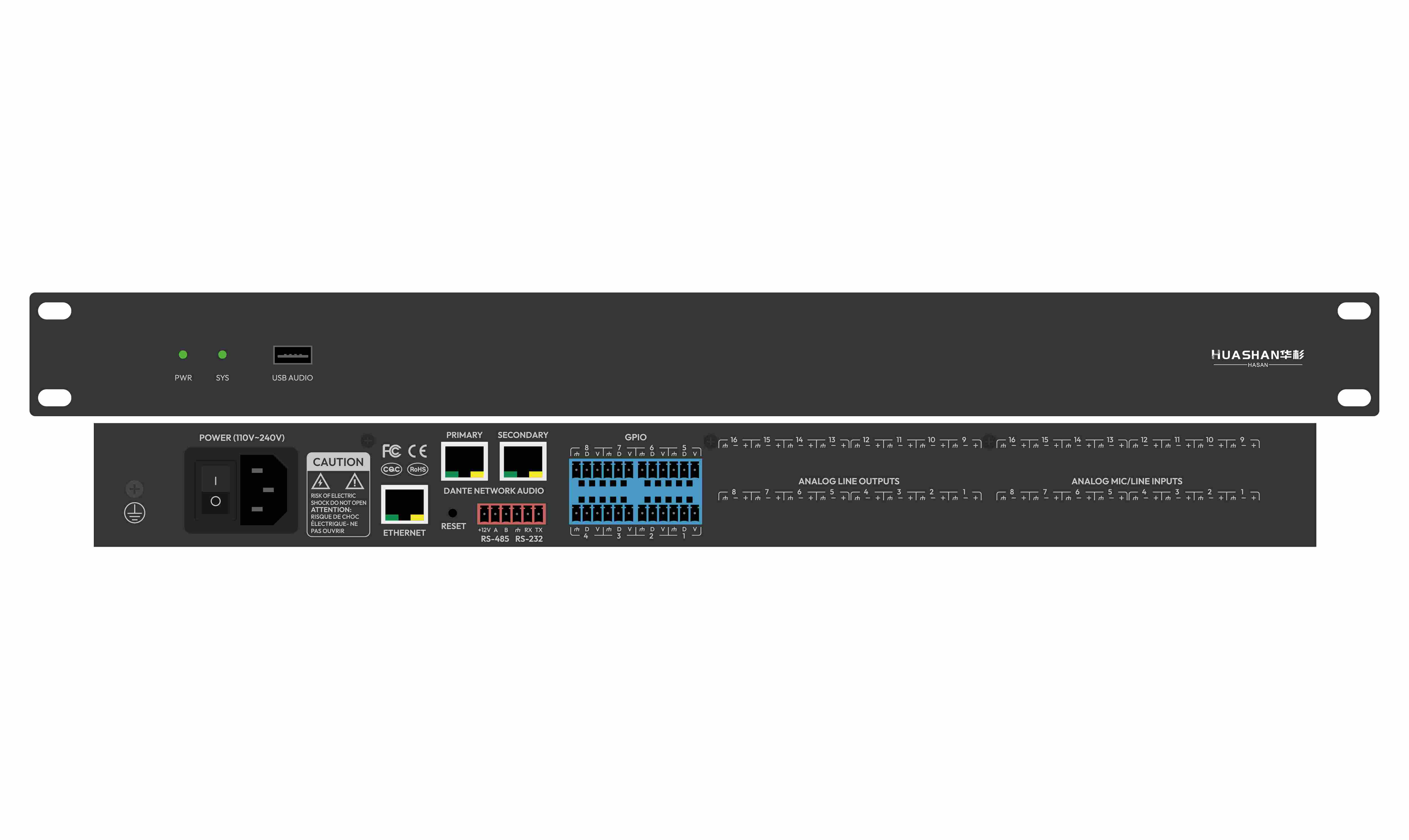 HUS-DSP6464D 带DANTE功能DSP音频处理器-64进64出