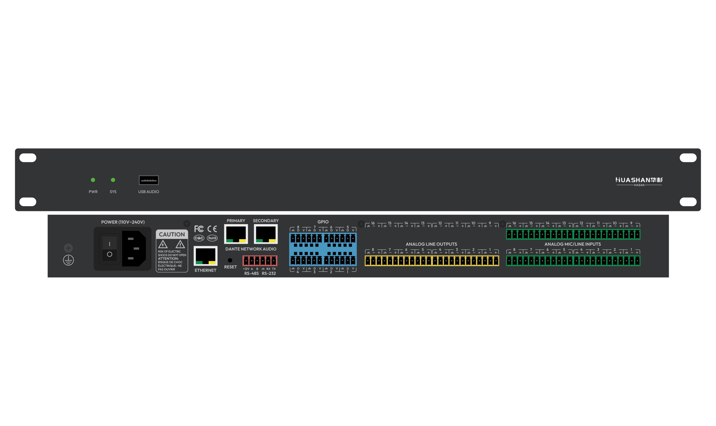 HUS-DSP1608D 带DANTE功能DSP音频处理器-16进8出